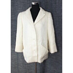 VTG Heritage Old Money HELGA Mohair Jacket Cardigan Cream Buttons Closure Ap XL